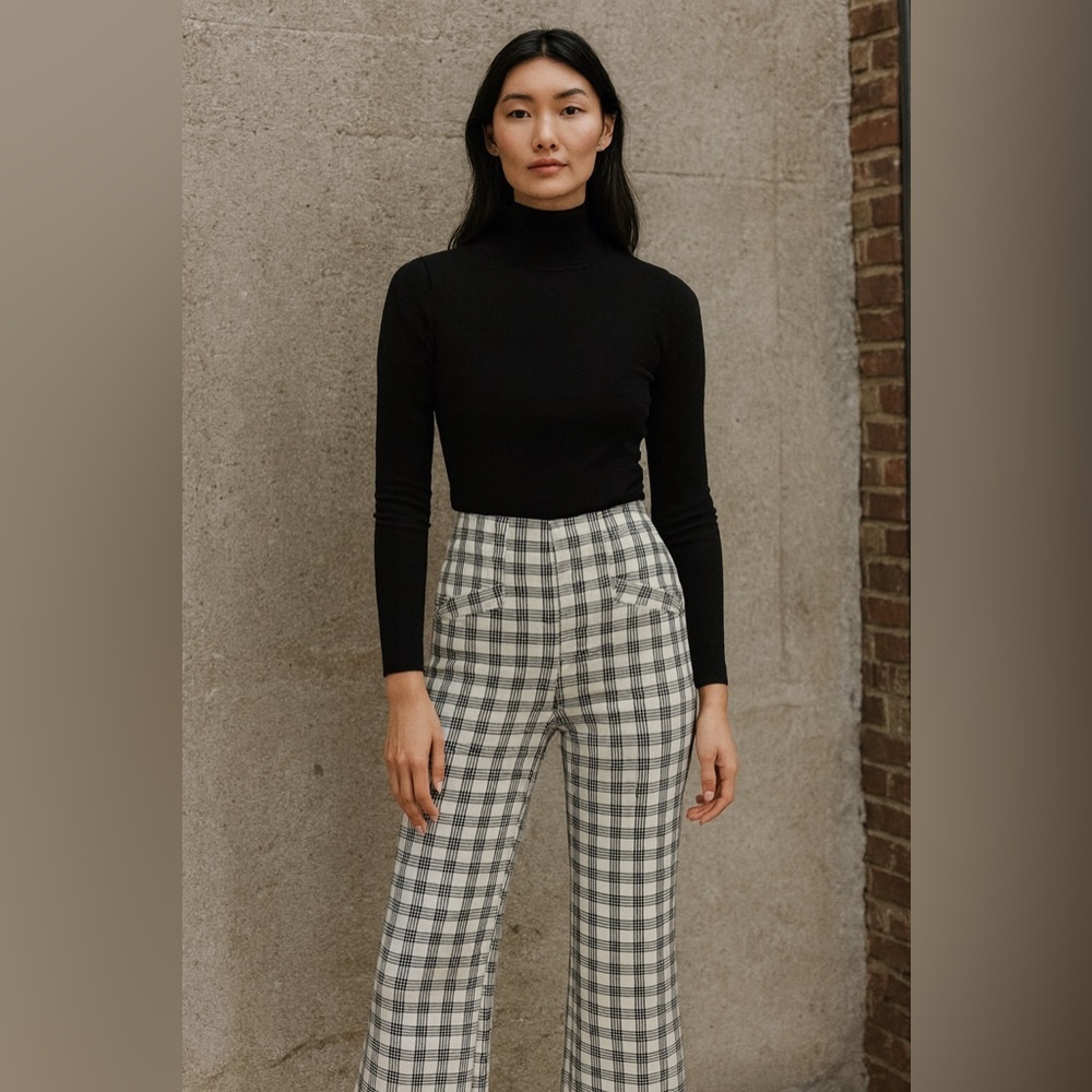 Liverpool Checkered Plaid Wide Leg Pants - Black and White